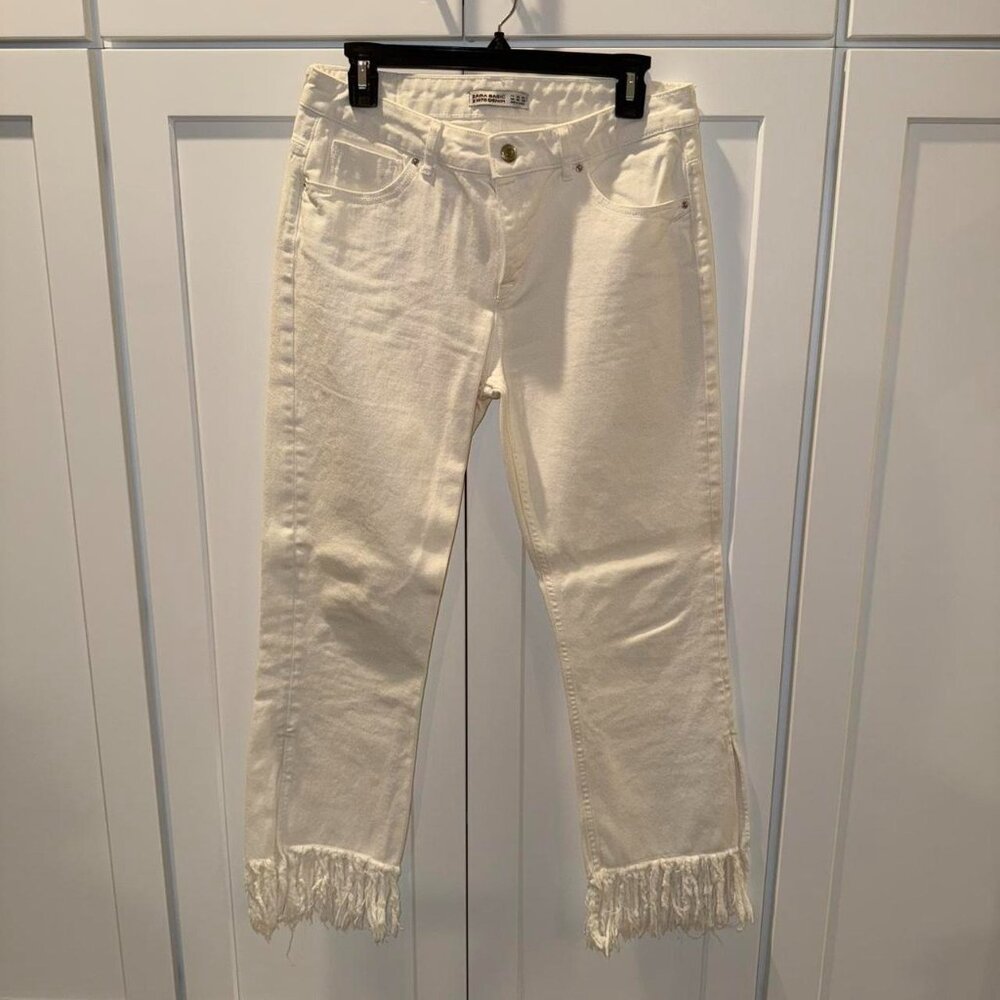 White Zara fringe jeans